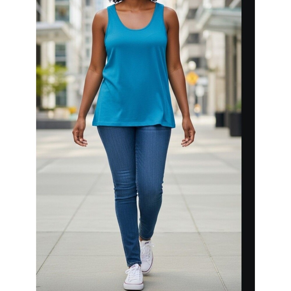Pete & GretaTurquoise Blue Scoop Neck Tank Top Sleeveless Tee Large Activ Casual - Picture 7 of 7